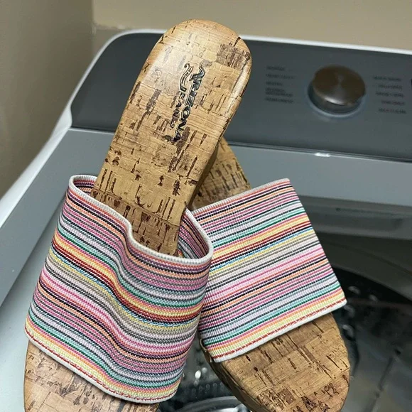 Arizona Jean Co. Multicolor Elastic Striped Cork Wedge Slide Sandals - Women - Picture 5 of 13